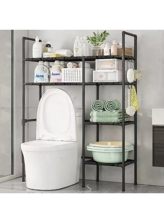 هابي هوم منظم ورف حمام متعدد الاستخدامات 2 طبقة و2 صفوف رفوف جانبية وخطافات لتعليق المناشف وأدوات التنظيف – مصنوع من فولاذ وPP مقاوم للرطوبة والصدأ – تصميم خفيف وعصري لتخزين المناشف وأدوات العناية الشخصية 81×25×138 سم - Image 2